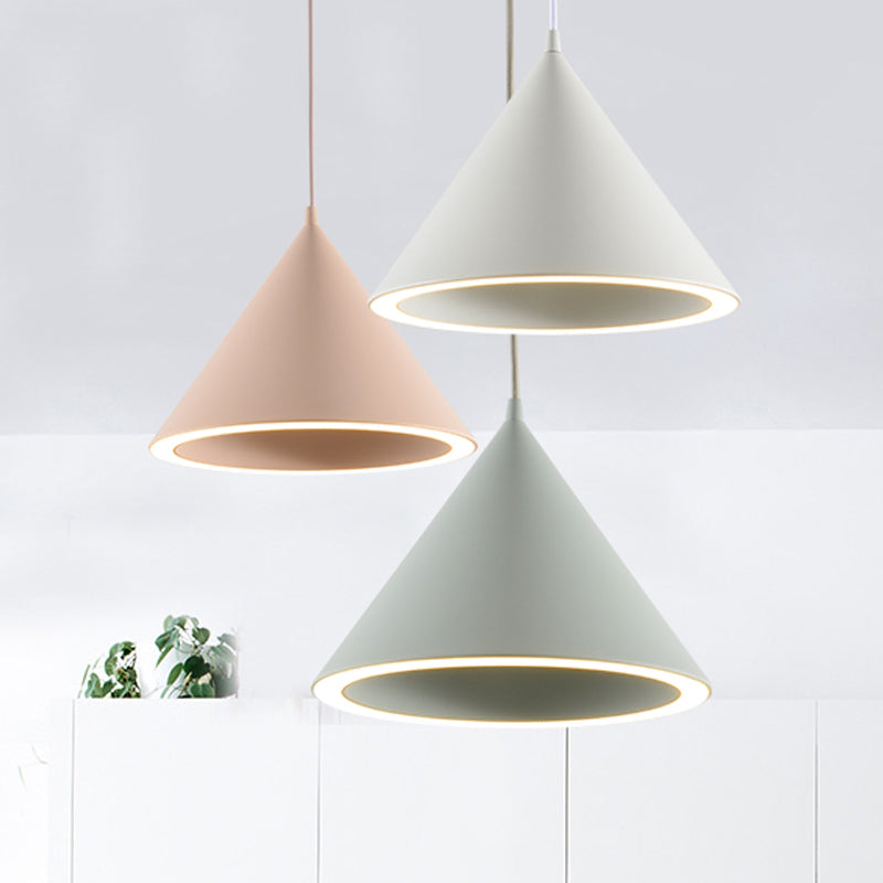 Cone Shape Hanging Light Modern Macaron Style Metal 1 Light Hanging Lamp for Living Room