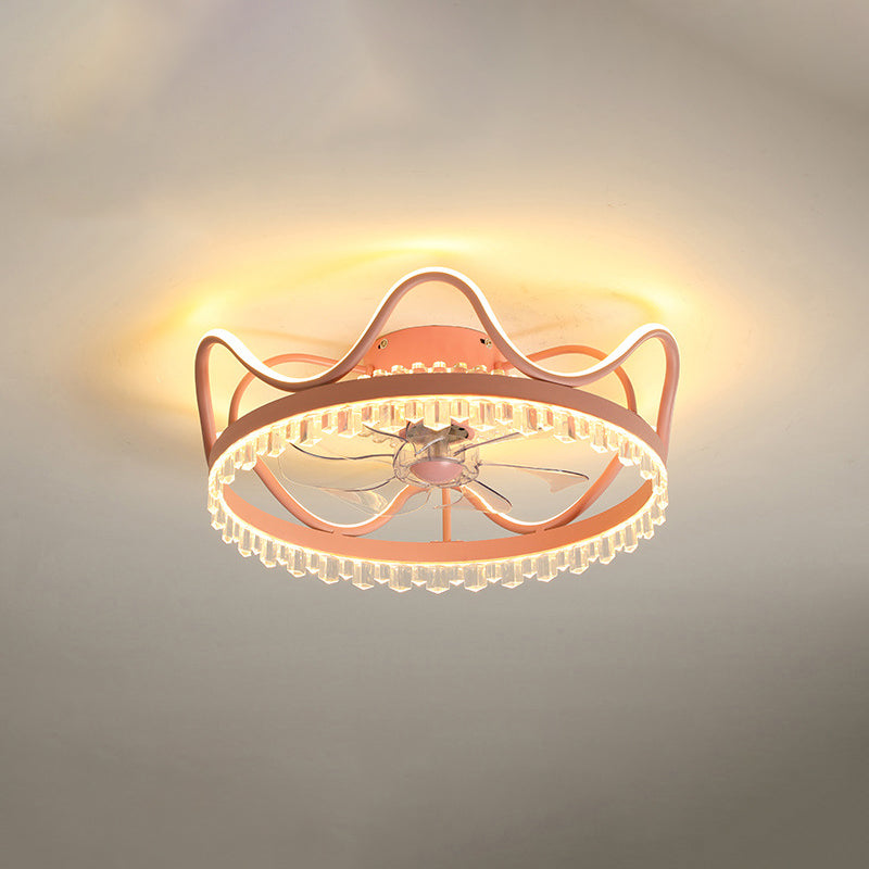 Modern Colorful Fan Light Metal Crown Shape LED Flush Mount Light for Bedroom