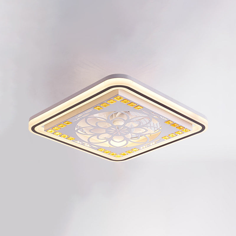 Modern Style Ceiling Fan Lamp LED Crystal Ceiling Mount Light with Acrylic Shade