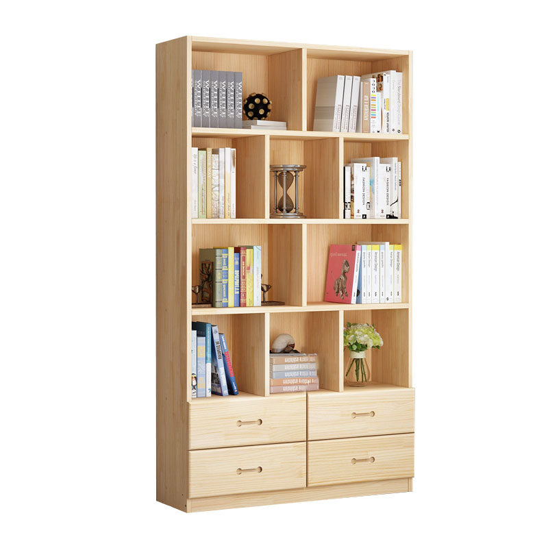 Scandinavian Vertical Standard Bookshelf Natural Pine Wood Bookshelf for Home