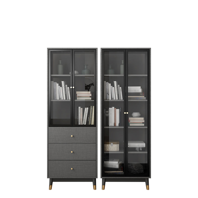Manufactured Wood Glam Standard Bookcase Closed Back Bookcase with Glass Door