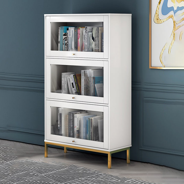 Glam Vertical Standard Bookcase Manufactured Wood Bookcase with Glass Doors
