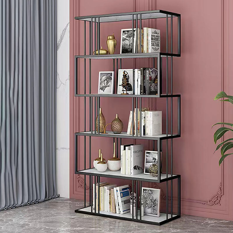 Open Vertical Etagere Bookshelf Industrial Iron Frame Manufactured Wood Shelf Bookshelf