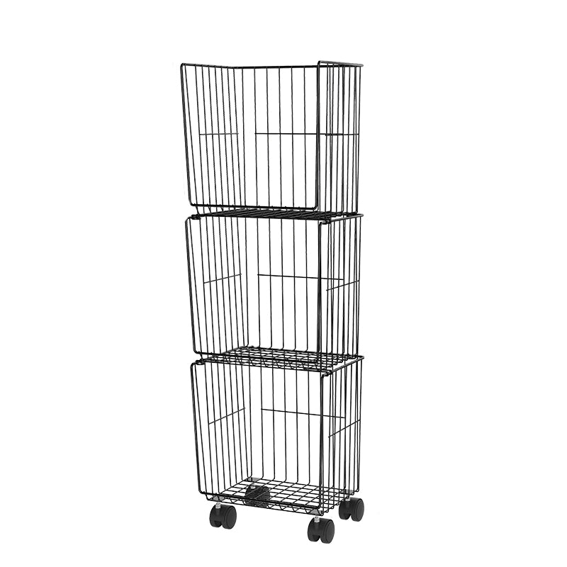 Black and White Industrial Bookshelf Iron Bookshelf with Caster Wheels