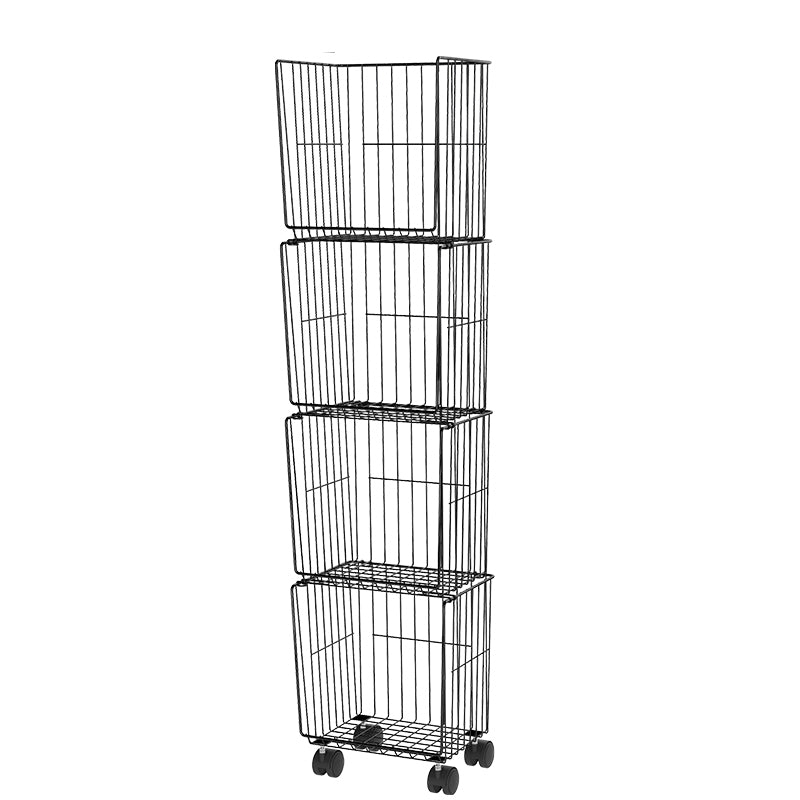 Black and White Industrial Bookshelf Iron Bookshelf with Caster Wheels