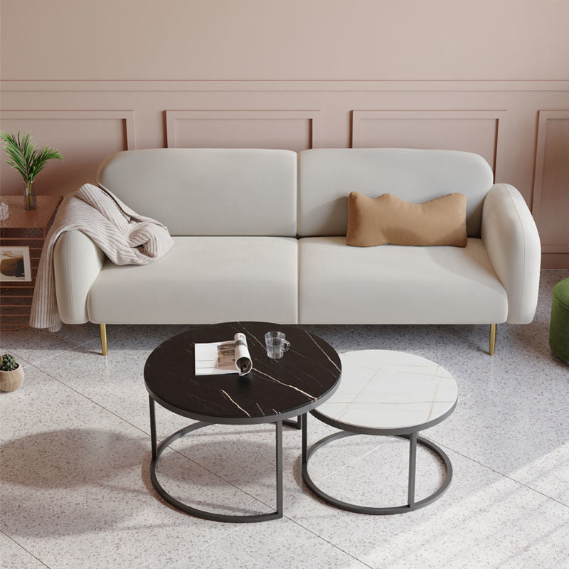 Modern Style Round Armrest Sponge/latex Cushion Pink/white/Hussey/green Fabric Sofa