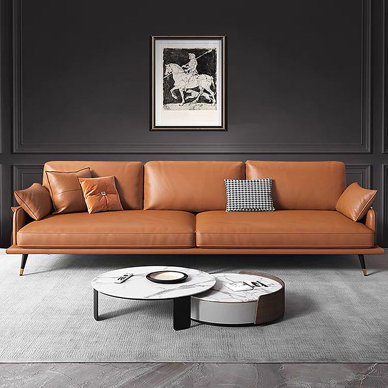 Modern Sofa with Bolster Pillows 31.5"High Square Arm Sofa with Hair Pin Legs, Dark Brown