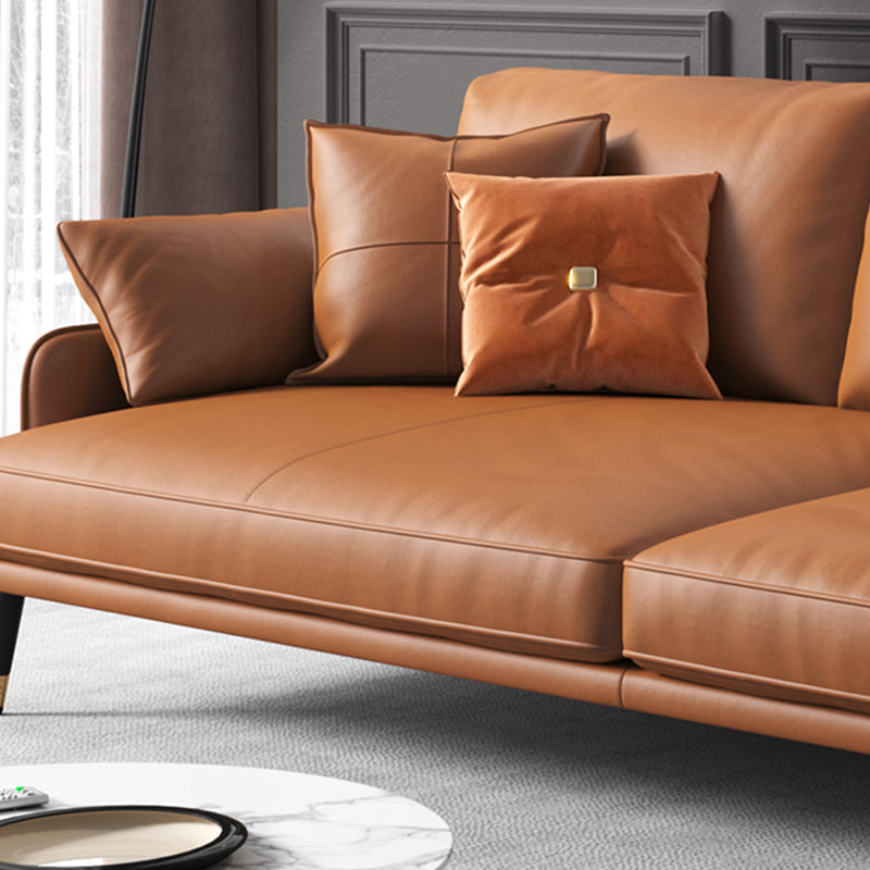 Modern Sofa with Bolster Pillows 31.5"High Square Arm Sofa with Hair Pin Legs, Dark Brown