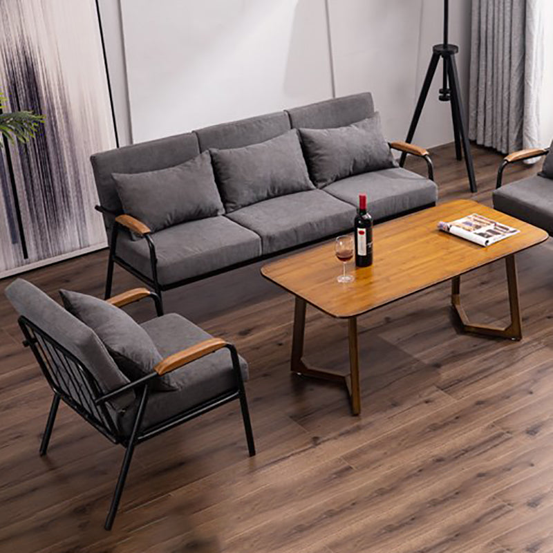 Sofá de lino industrial negro con almohadas de altavoces 29.53 "Sofá de brazo cuadrado alto
