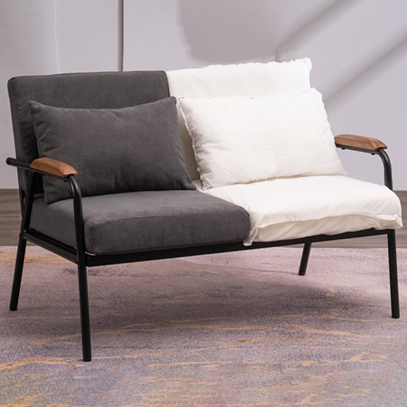 Sofá de lino industrial negro con almohadas de altavoces 29.53 "Sofá de brazo cuadrado alto