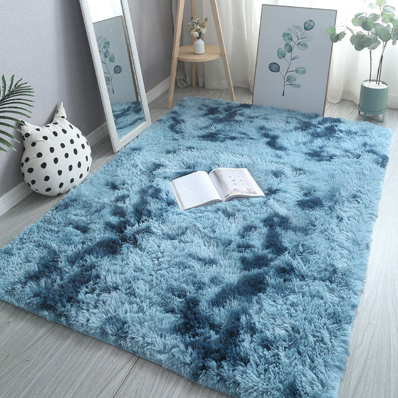 Dark Blue Solid Color Rug Polyester Simple Rug Non-Slip Backing Rug for Living Room