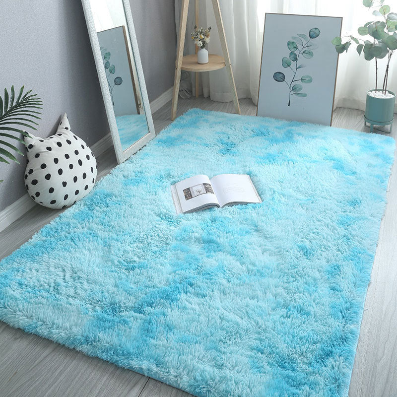 Dark Blue Solid Color Rug Polyester Simple Rug Non-Slip Backing Rug for Living Room