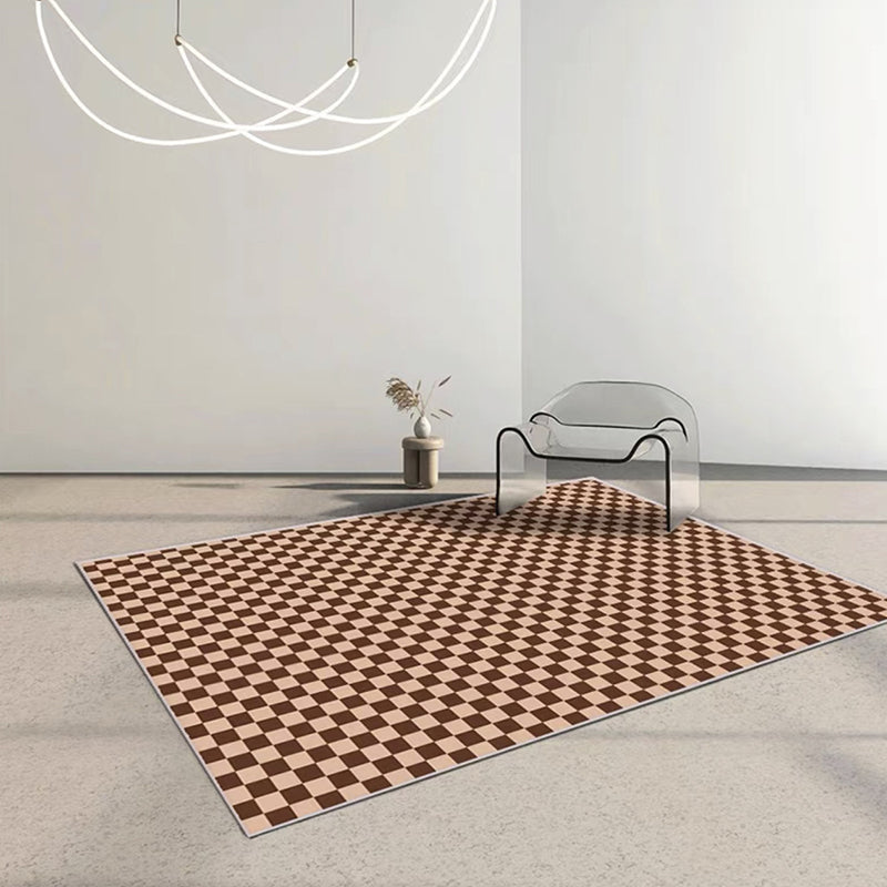 Light Purple Check Pattern Rug Polyester Modern Rug Washable Rug for Living Room