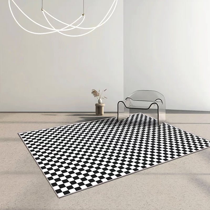 Light Purple Check Pattern Rug Polyester Modern Rug Washable Rug for Living Room