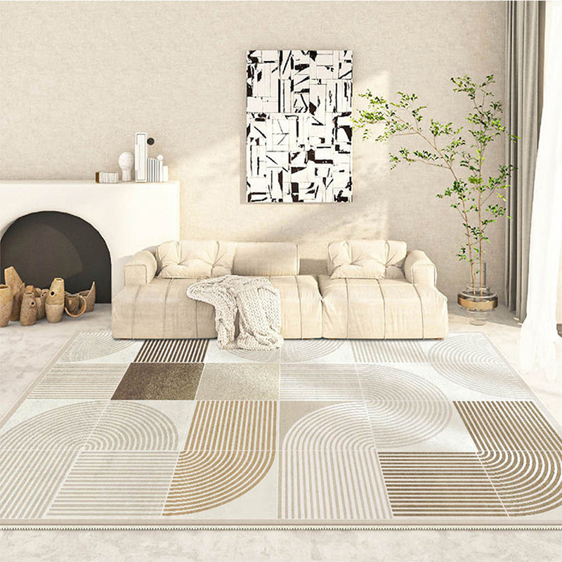 Light Brown Simple Rug Polyester Line Rug Non-Slip Backing Area Rug for Home Decor