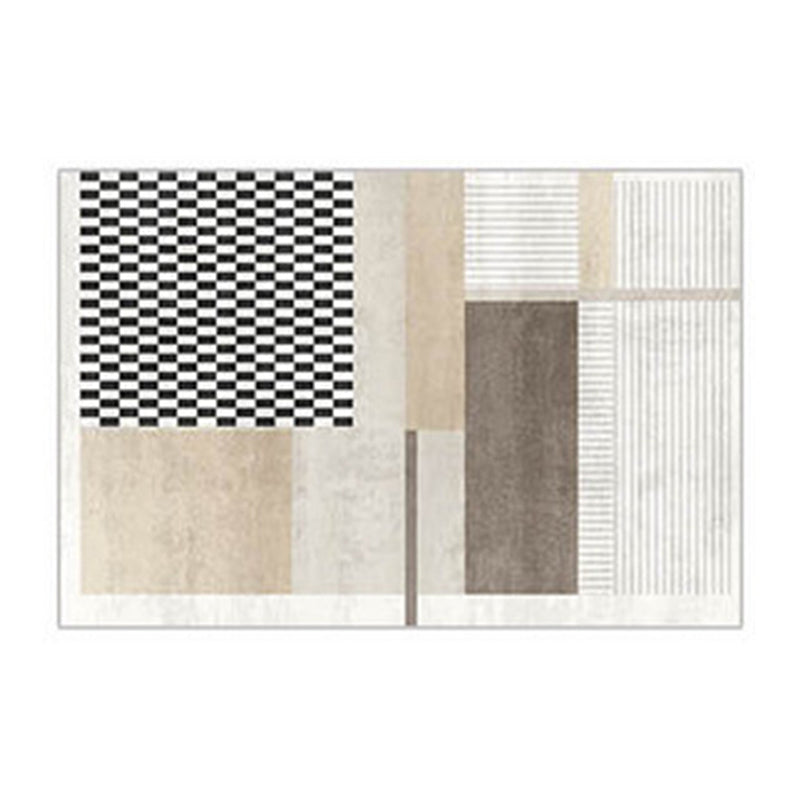 Light Brown Simple Rug Polyester Line Rug Non-Slip Backing Area Rug for Home Decor
