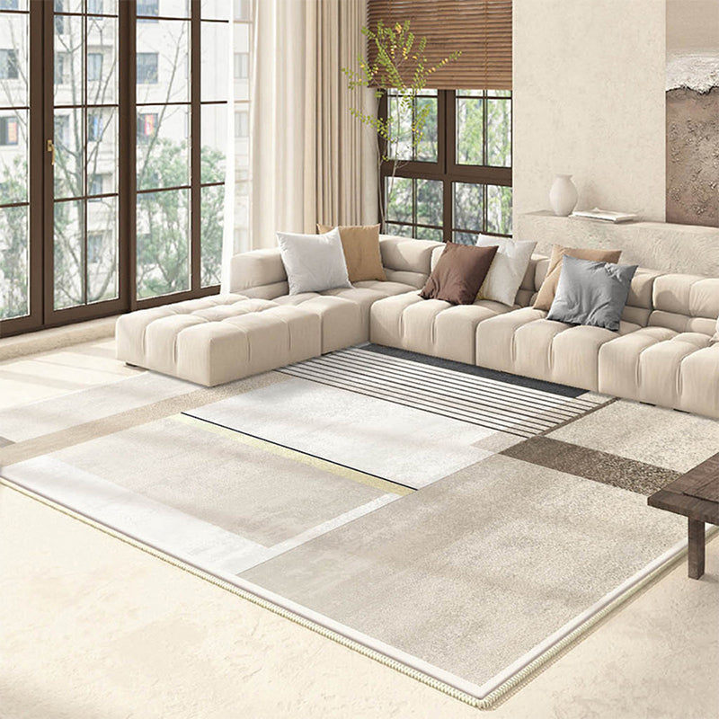 Light Brown Simple Rug Polyester Line Rug Non-Slip Backing Area Rug for Home Decor