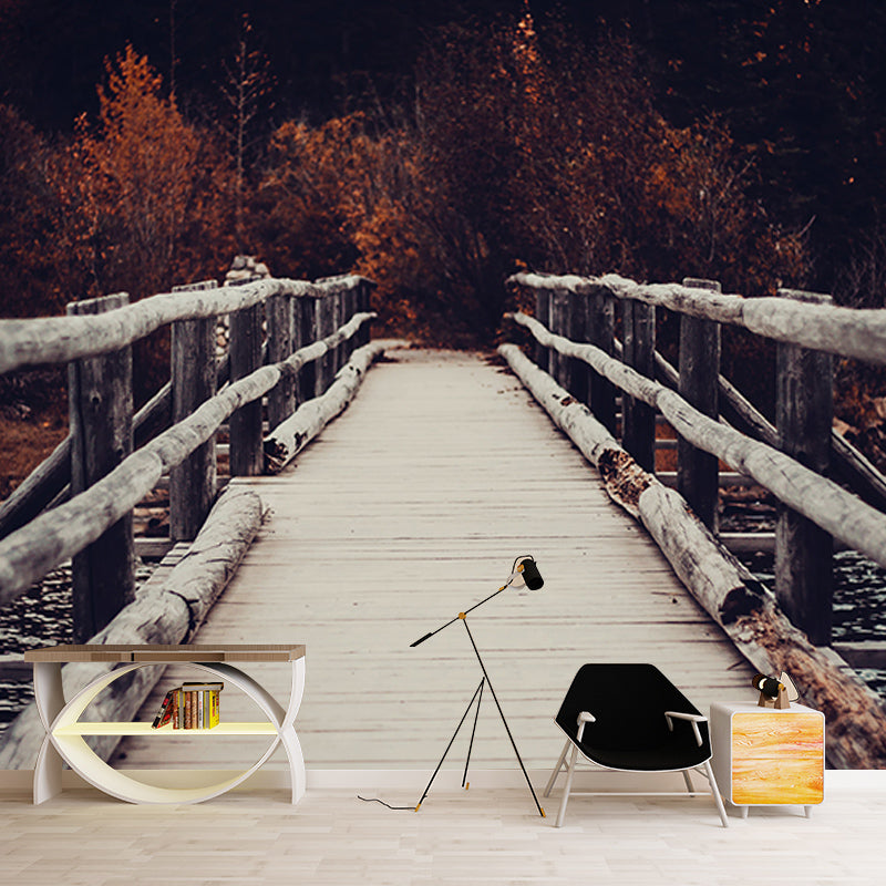 Wooden Bridge Mildew Resistant Wallpaper Photography Sleeping Room Wall Mural