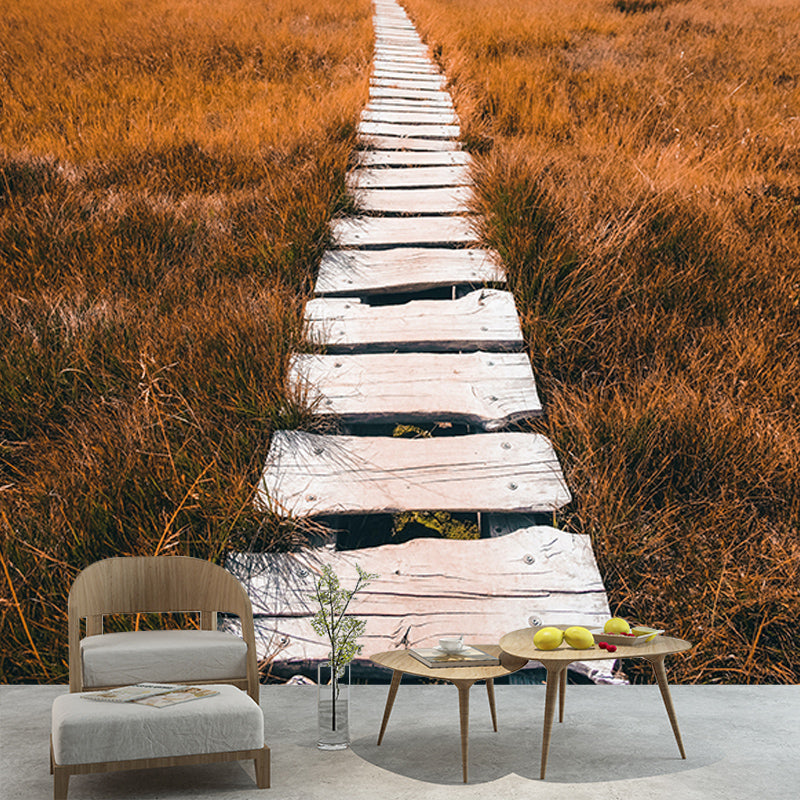 Photography Stain Resistant Mural Wallpaper Wooden Bridge Sleeping Room Wall Mural