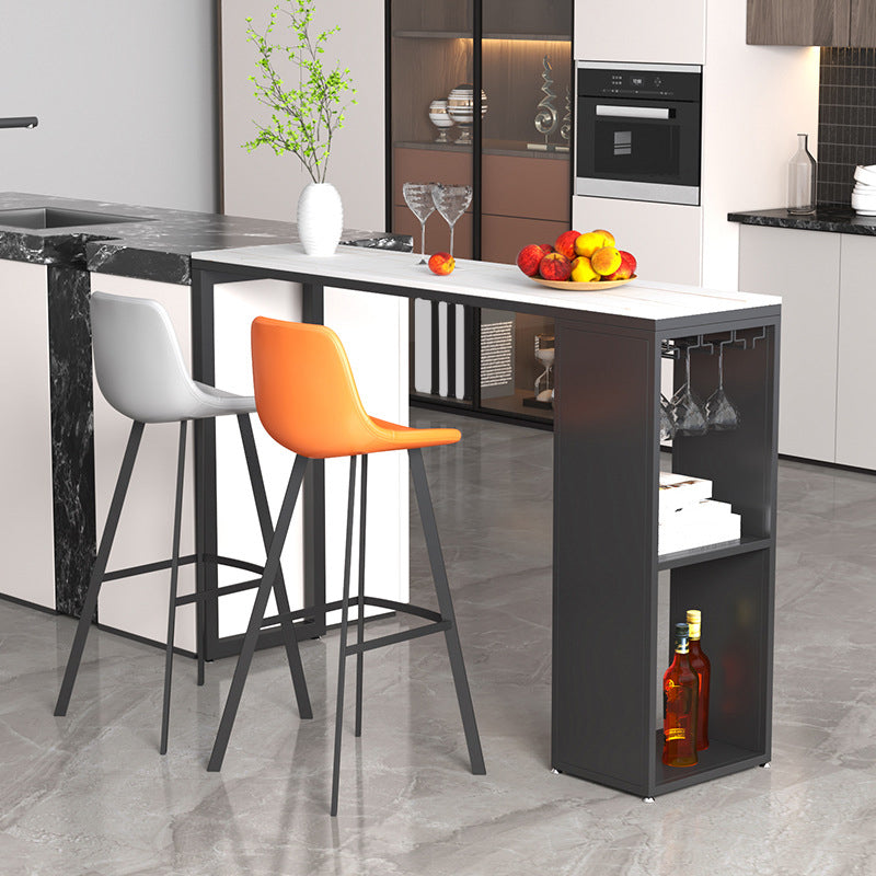 Stone Top Bar Dining Table Traditional Luxury Bar Table with Black Sled Base