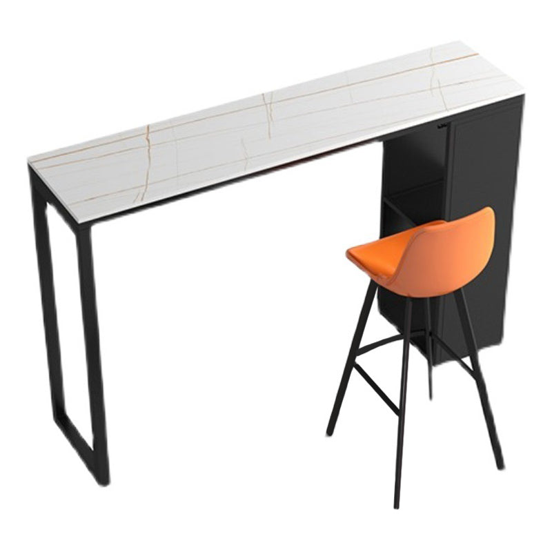 Stone Top Bar Dining Table Traditional Luxury Bar Table with Black Sled Base