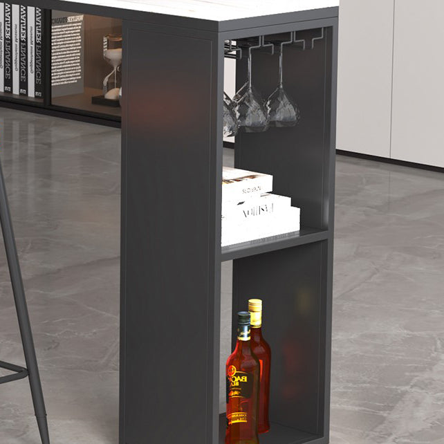 Stone Top Bar Dining Table Traditional Luxury Bar Table with Black Sled Base