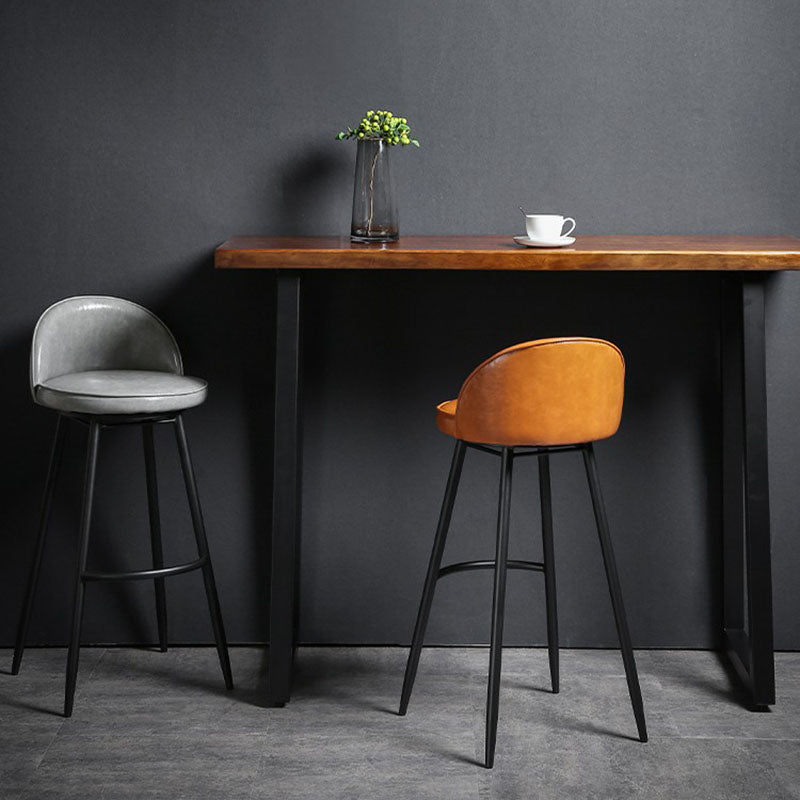Industrial Leather Counter Stool for Home Round Barstools with Metal Base