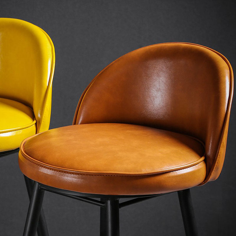 Industrial Leather Counter Stool for Home Round Barstools with Metal Base