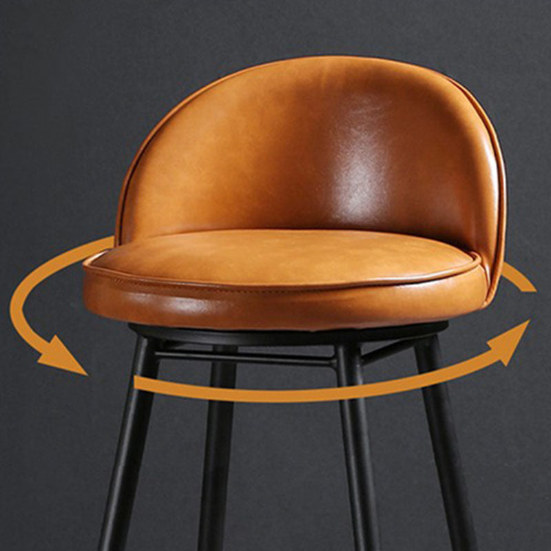 Industrial Leather Counter Stool for Home Round Barstools with Metal Base