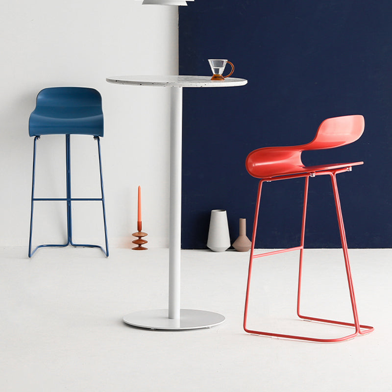Contemporary Footrest Low Back Barstool Plastic Matte Finish Coffee Shop Stool