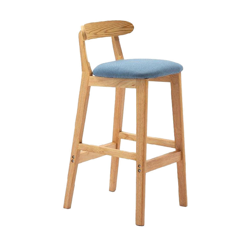 Scandinavian Upholstered Low Back Footrest Stool Matte Finish Rubberwood Barstool
