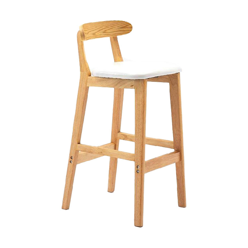 Scandinavian Upholstered Low Back Footrest Stool Matte Finish Rubberwood Barstool