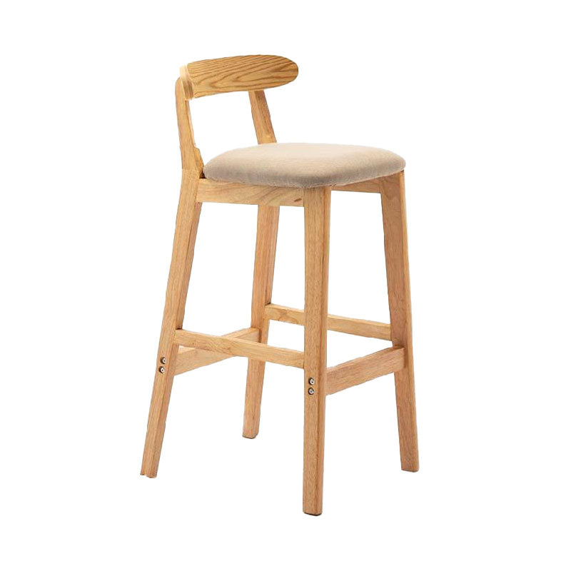 Scandinavian Upholstered Low Back Footrest Stool Matte Finish Rubberwood Barstool