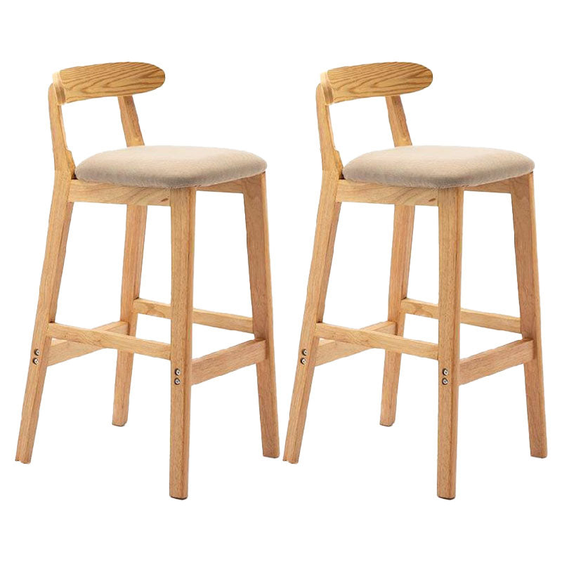 Scandinavian Upholstered Low Back Footrest Stool Matte Finish Rubberwood Barstool