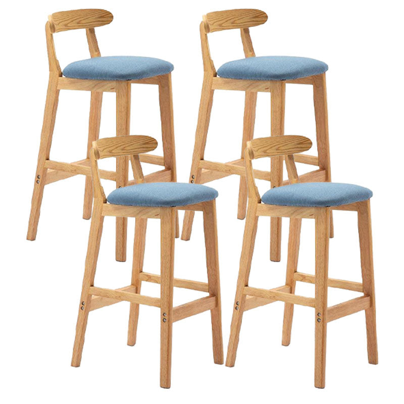 Scandinavian Upholstered Low Back Footrest Stool Matte Finish Rubberwood Barstool