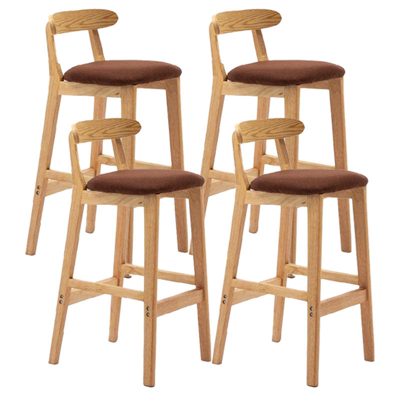 Scandinavian Upholstered Low Back Footrest Stool Matte Finish Rubberwood Barstool