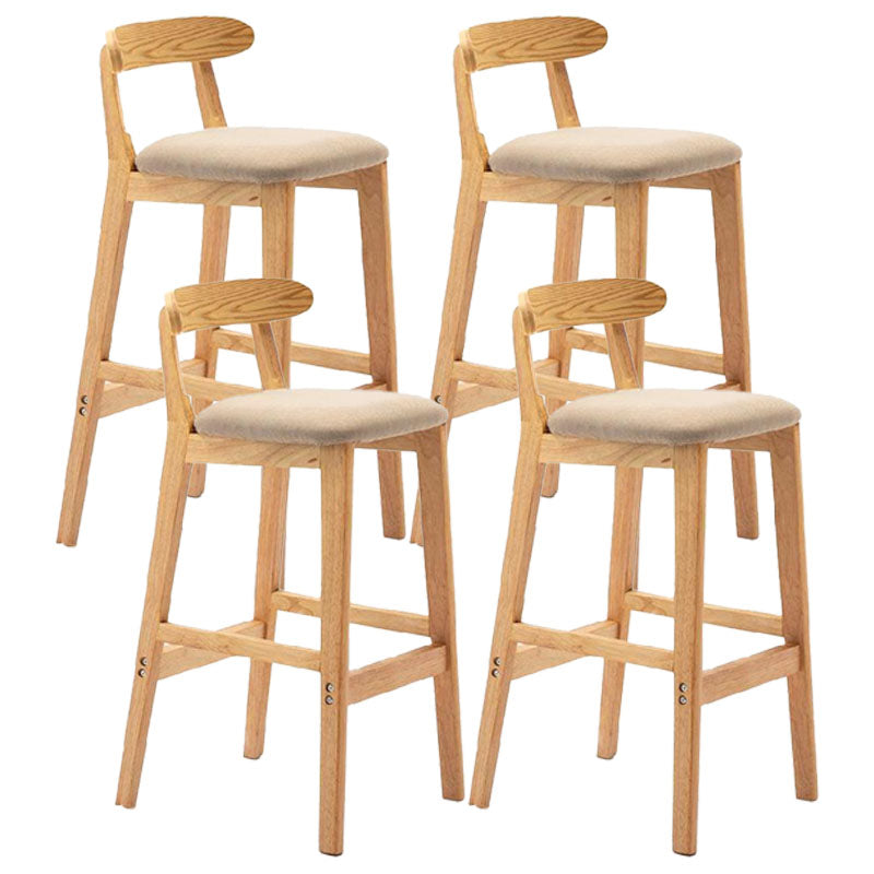 Scandinavian Upholstered Low Back Footrest Stool Matte Finish Rubberwood Barstool