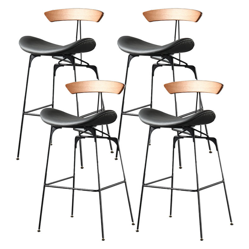 Industrial Footrest Low Back Barstool Matte Finish Leather Milk Tea Shop Stool