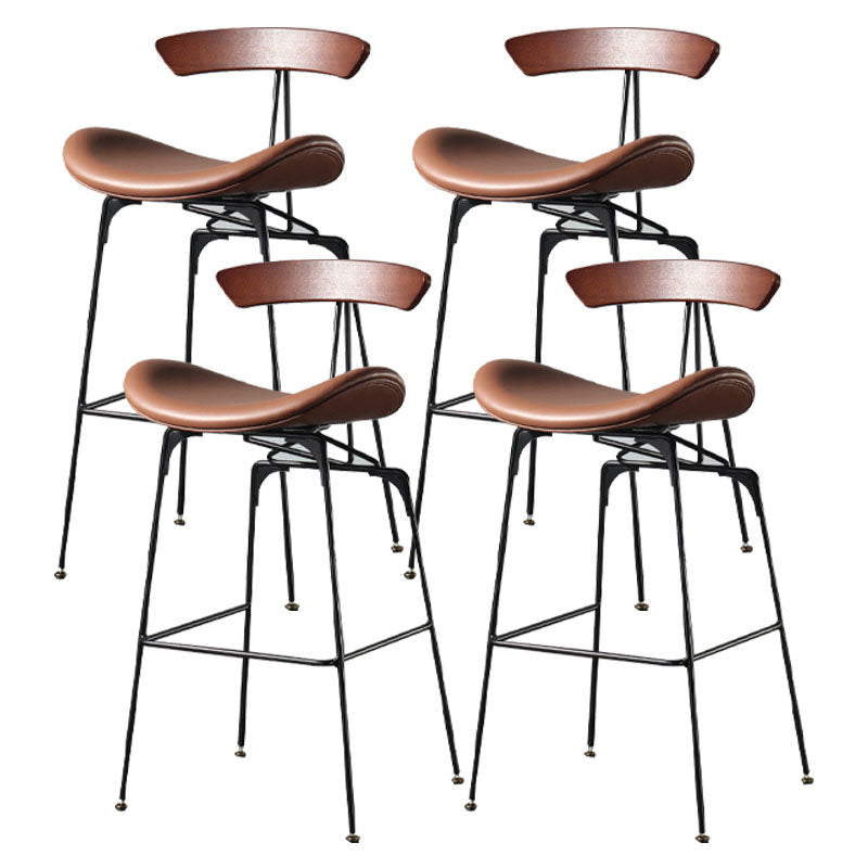 Industrial Footrest Low Back Barstool Matte Finish Leather Milk Tea Shop Stool
