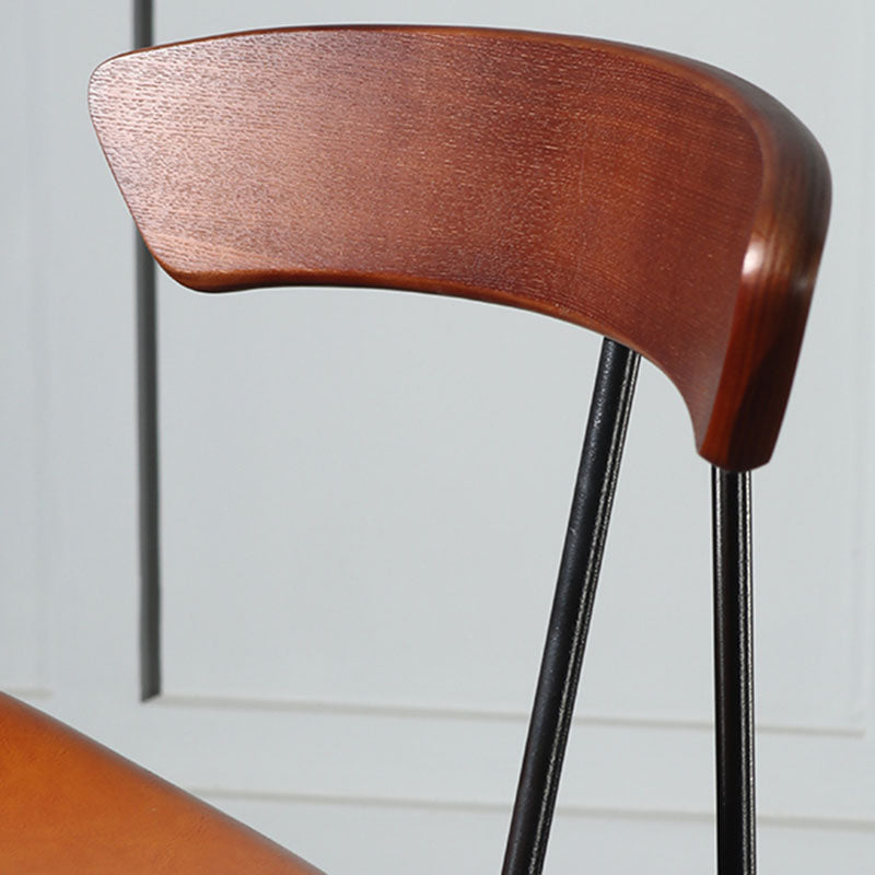 Industrial Footrest Low Back Barstool Matte Finish Leather Milk Tea Shop Stool