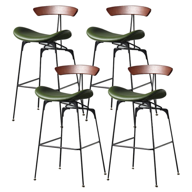 Industrial Footrest Low Back Barstool Matte Finish Leather Milk Tea Shop Stool