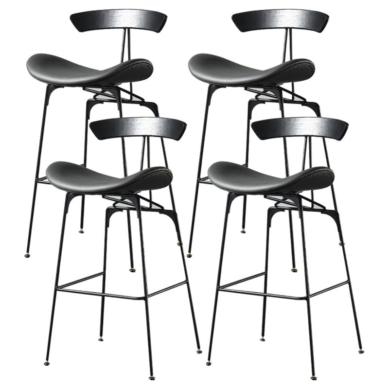 Industrial Footrest Low Back Barstool Matte Finish Leather Milk Tea Shop Stool
