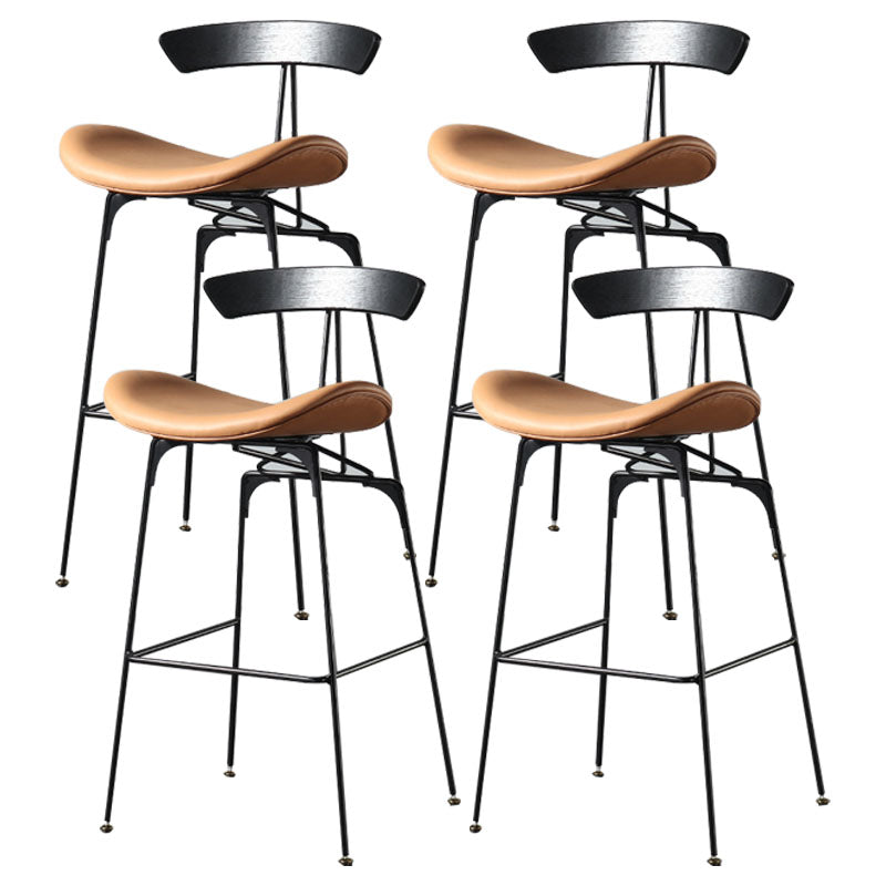 Industrial Footrest Low Back Barstool Matte Finish Leather Milk Tea Shop Stool