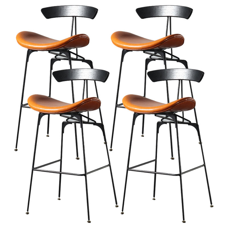 Industrial Footrest Low Back Barstool Matte Finish Leather Milk Tea Shop Stool
