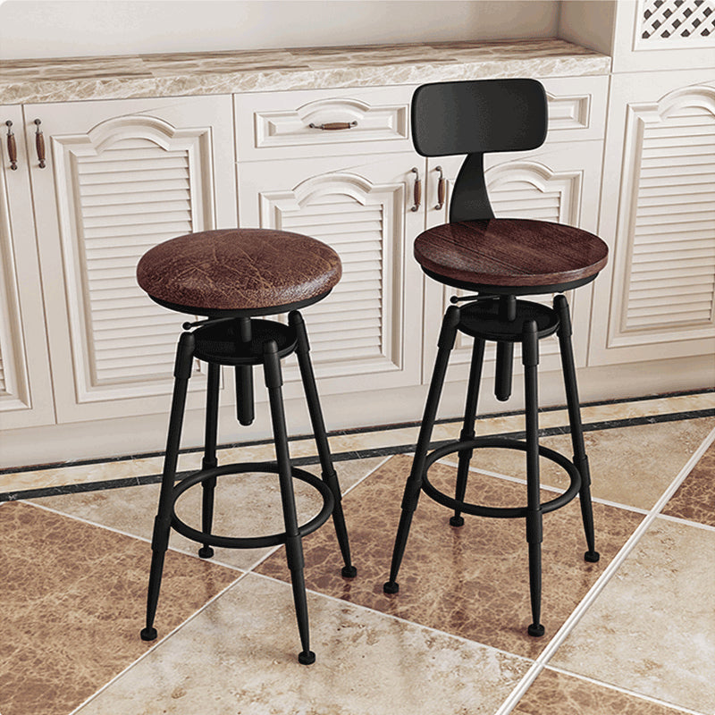 Industrial Footrest Adjustable Height Barstool Brown Pine Home Stool