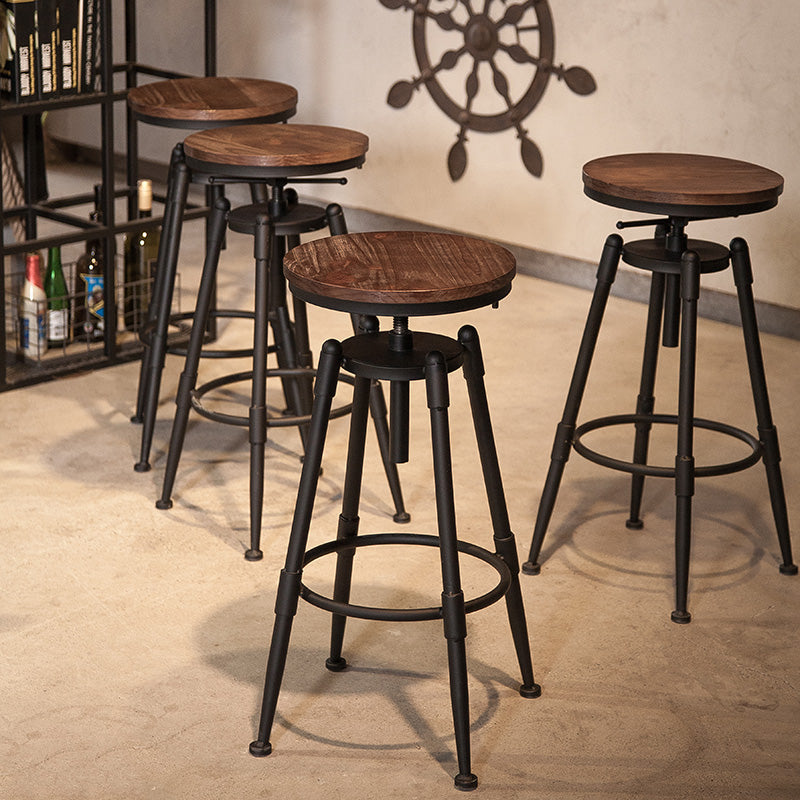 Industrial Footrest Adjustable Height Barstool Brown Pine Home Stool