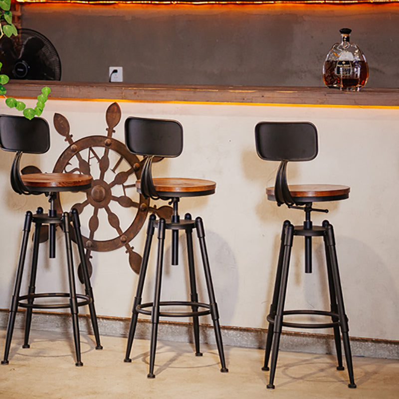 Industrial Footrest Adjustable Height Barstool Brown Pine Home Stool