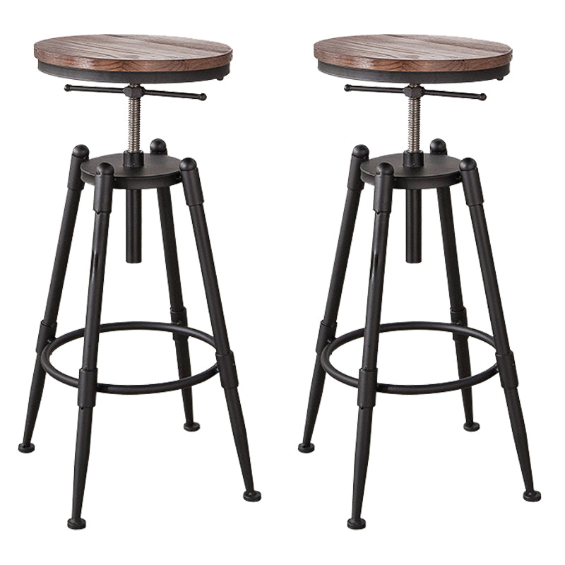Industrial Footrest Adjustable Height Barstool Brown Pine Home Stool