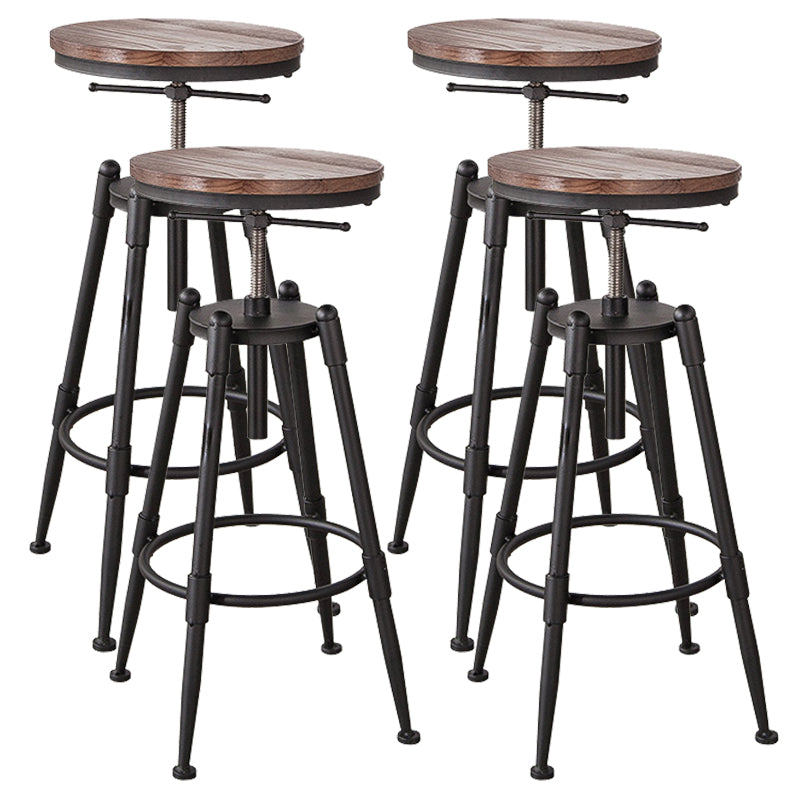 Industrial Footrest Adjustable Height Barstool Brown Pine Home Stool
