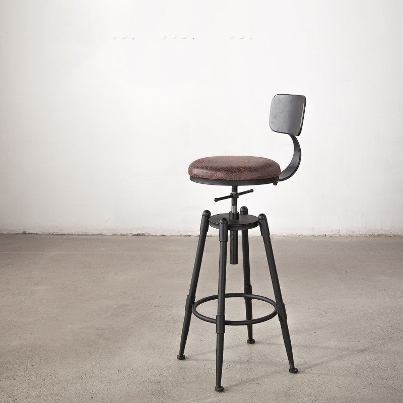 Industrial Footrest Adjustable Height Barstool Brown Pine Home Stool